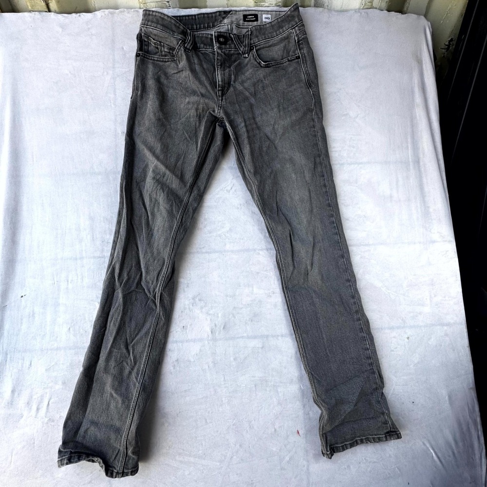 Volcom Vorta Slim Straight Jeans Men's 30 Gray Denim Zip Fly Streetwear Classic